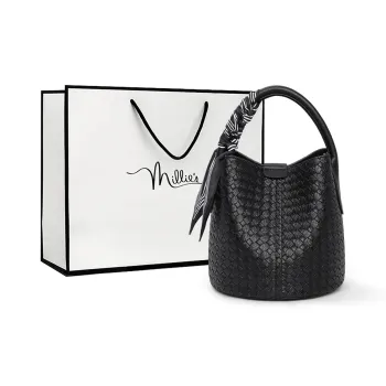 MILLIE'S Cow Leather With Synthetic Leather Bucket Bag, Portable Crossbody Bag, Shoulder Bag Regular Women's Black