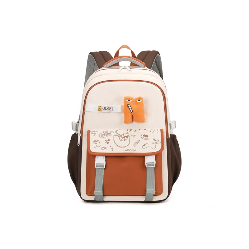 MOK Nylon Fabric Backpack Regular Women's Khaki/Gray/Orange/Black/Red/Coffee-5