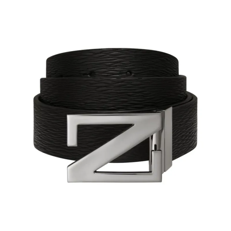 Zegna Cow Leather Belts Unisex Black Width 3.5CM-1