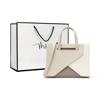 MILLIE'S Cow Leather Handbag, Shoulder Bag, Crossbody Bag, Small Square Bag Regular Women's Cream Gray