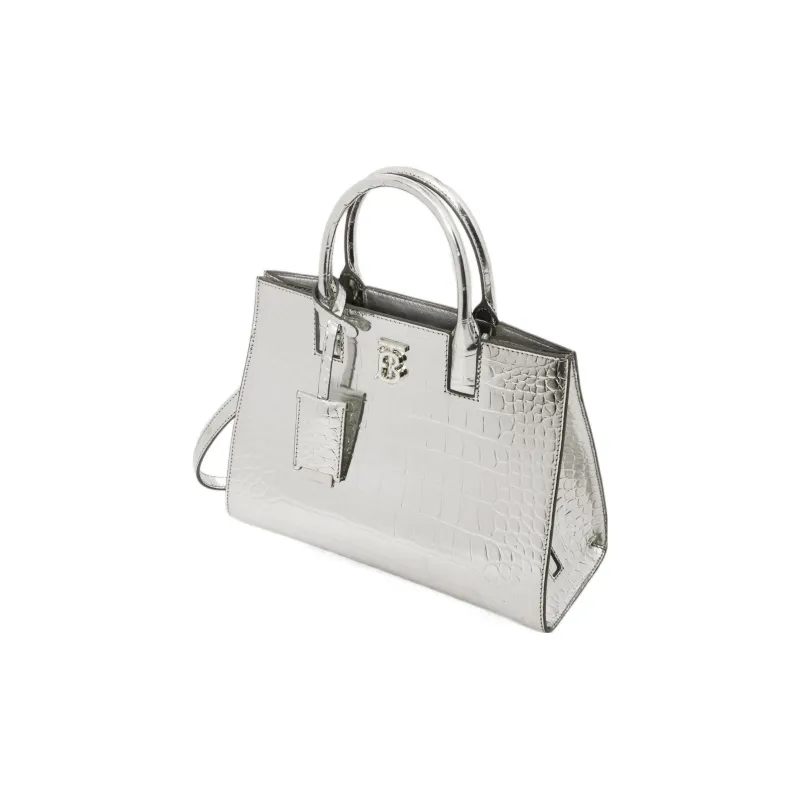 Burberry Frances Embossed Calfskin Tote Bag Shopping Bag Shoulder Bag Crossbody Bag Handbag Mini Women's Silver-1
