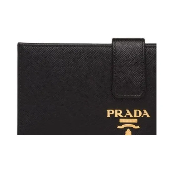 PRADA Saffiano Leather Wallet Large Size Women's Black-4