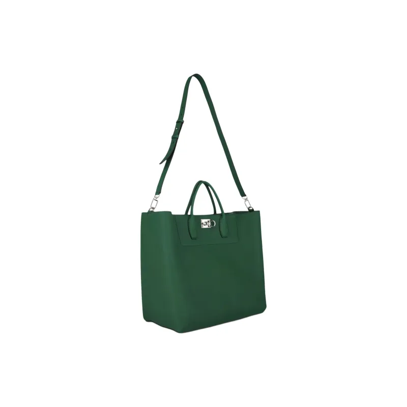 Ferragamo The Studio Large Leather Tote Green-2