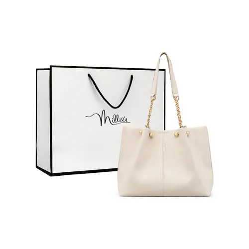 MILLIE'S Cow Leather Underarm Tote Bag, Shopping Bag, Handbag, Shoulder Bag Regular Women's Ecru