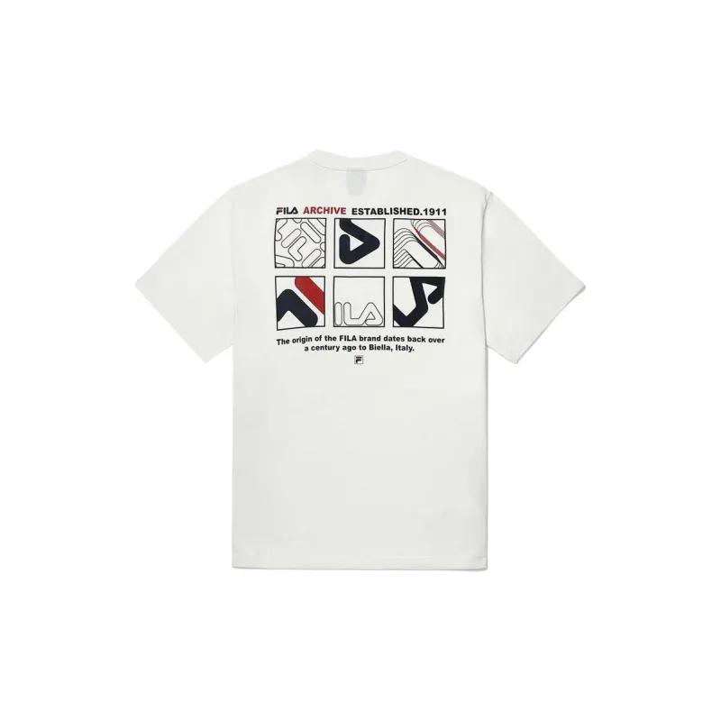 FILA Cotton Blend F Box Short Sleeve T Shirt T Shirt Unisex White-1