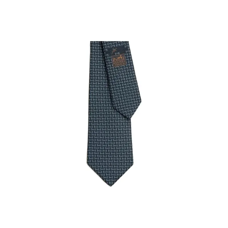 HERMES Mulberry Silk Ties Men's Marine Blue/Charcoal Gray-1
