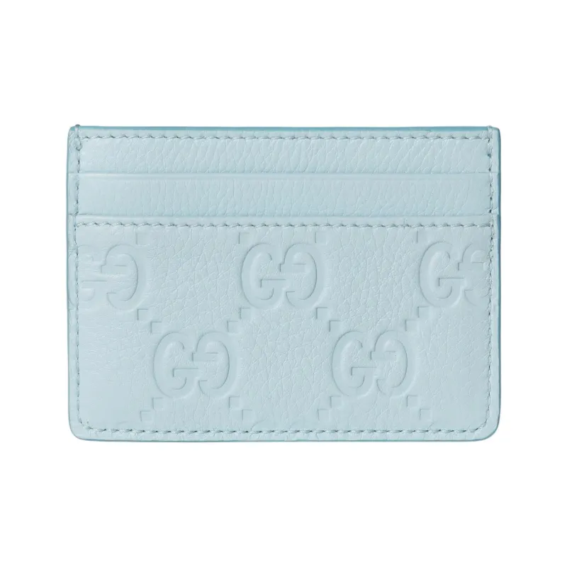 GUCCI GG Emblem Grain Leather Card Holder Women's Light Blue-2