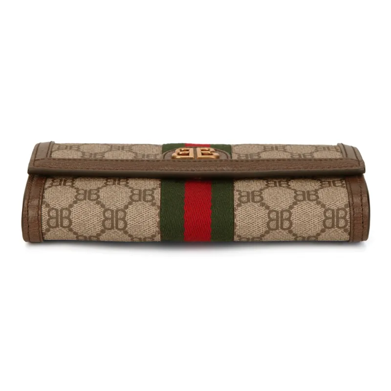 Balenciaga GUCCI/Gucci Collaboration Leather Paneled Canvas Wallet Women's Beige-4