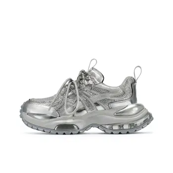 GG CC Slip Resistant, Abrasion Resistant, Height Increasing Cushioning Low Top Vintage Chunky Sneakers Women's Silver