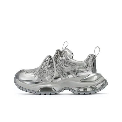 GG CC Slip Resistant, Abrasion Resistant, Height Increasing Cushioning Low Top Vintage Chunky Sneakers Women's Silver
