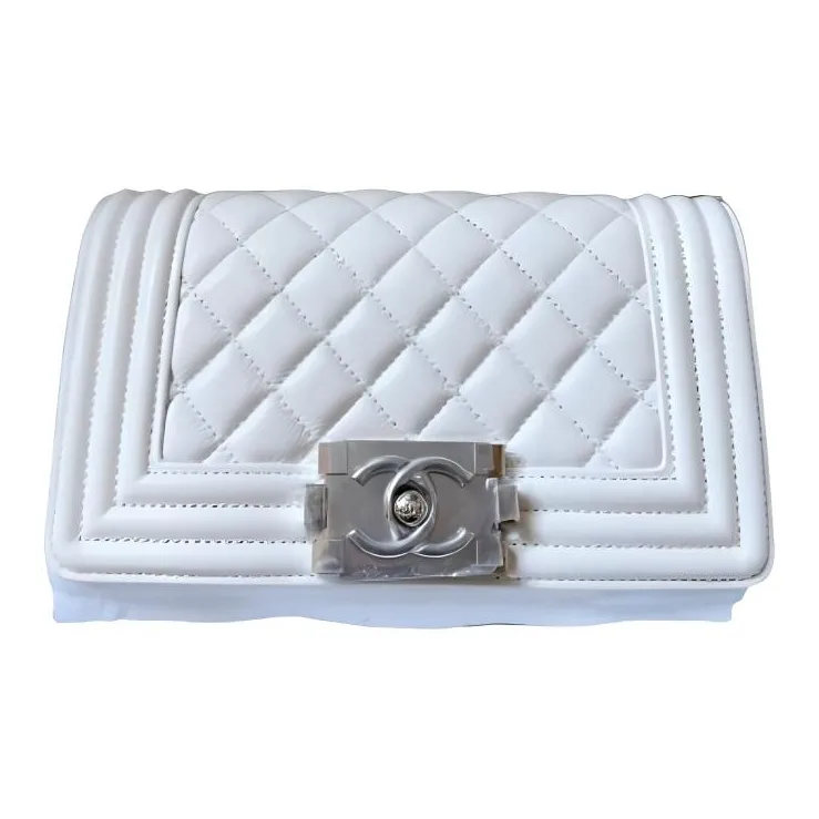 CHANEL Leboy Calfskin Crossbody Bag, Shoulder Bag Trumpets Women's White-0