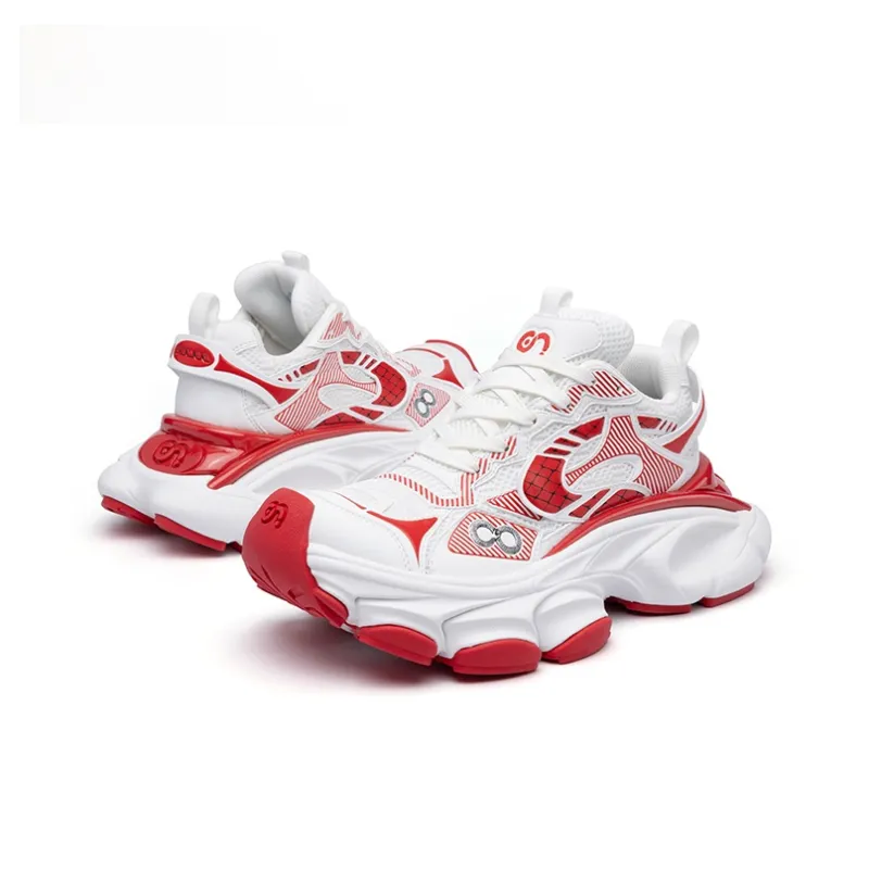 CN Skate Cushioning Anti Slip And Wear Resistant Low Top Chunky Sneakers Unisex White Red-2