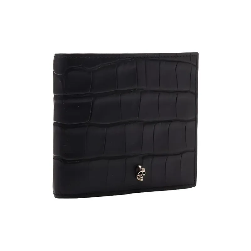 Alexander McQueen Imitation Crocodile Pattern Genuine Leather Card Holder Men's Black-1