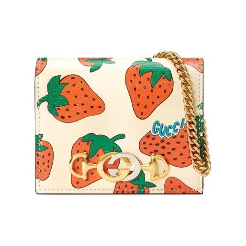 GUCCI Zumi Leather Handbag Card Holder Wallet Women's Ecru/Red