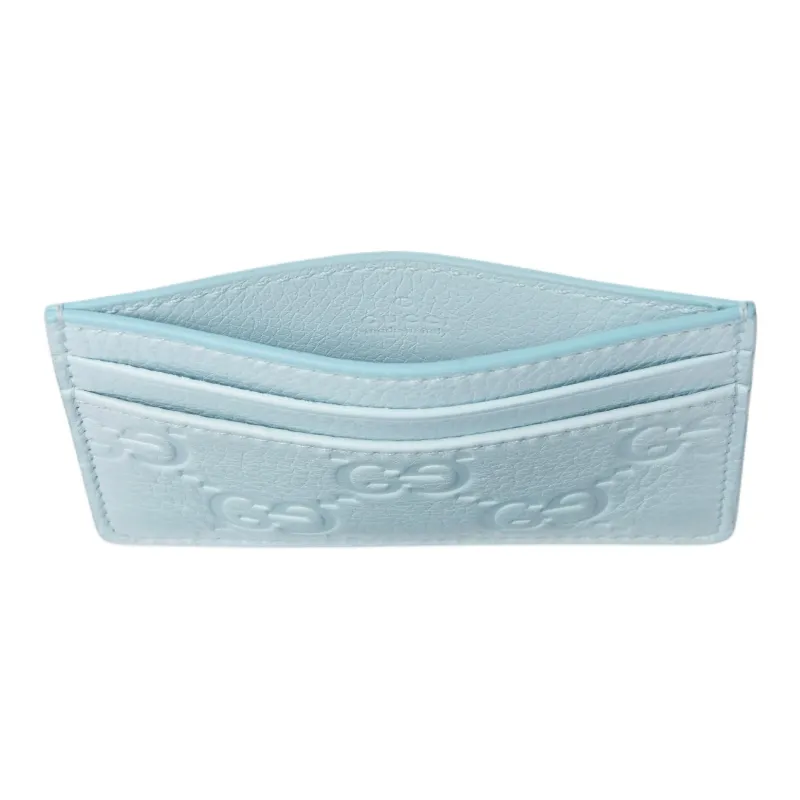 GUCCI GG Emblem Grain Leather Card Holder Women's Light Blue-3