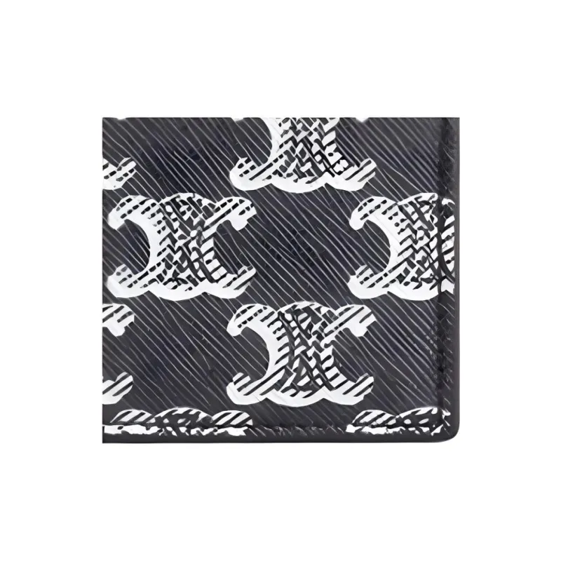 CELINE Triomphe Canvas With Calfskin Wallet Men's Black/White-4