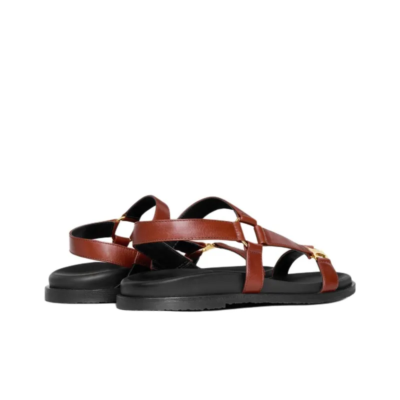 CELINE Triomphe Strap Sandals Women's Brown-4