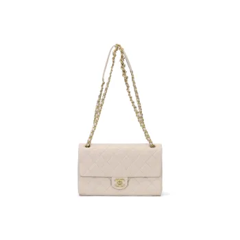 CHANEL Sheepskin Flap Bag, Crossbody Bag, Shoulder Bag Medium Size Women's Milk Tea