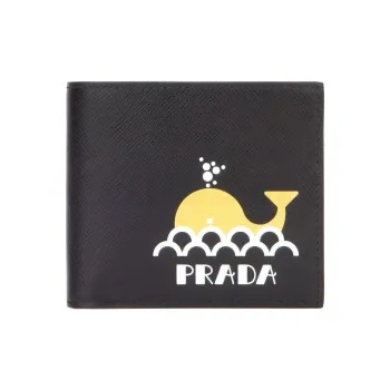 PRADA Leather Wallets Card Holders Unisex Black/Yellow