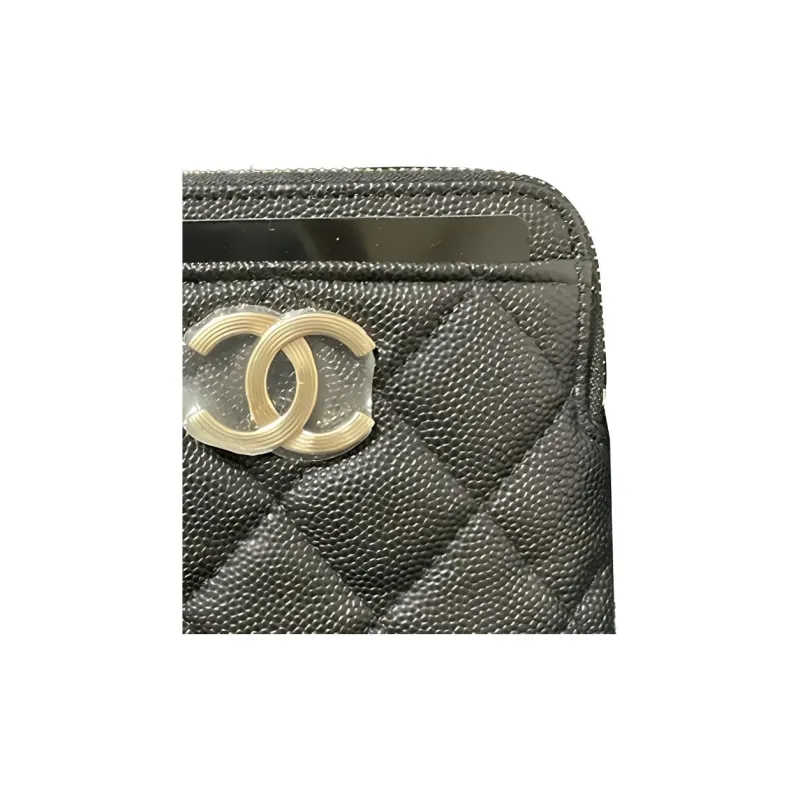 CHANEL Embossed Calfskin With Gold Metal Coin Purse Women's Black-2