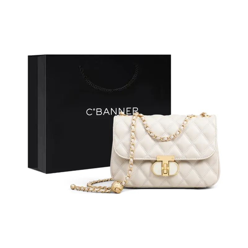 C°BANNER Cow Leather One Shoulder Crossbody Chain Small Square Bag Regular Women's Black/Ecru-3