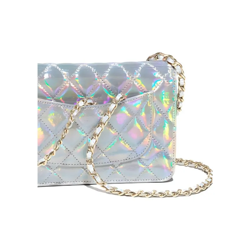 CHANEL WOC Lambskin Shoulder Bag, Crossbody Bag Women's Silver-4