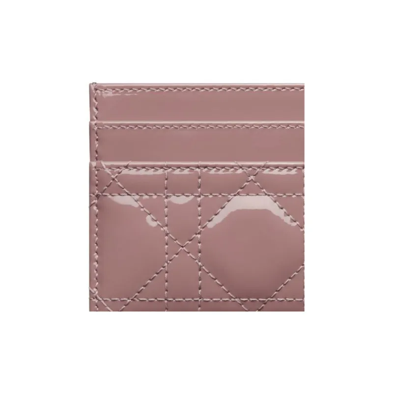 DIOR Lady Dior Patent Leather Cowhide Card Clip Card Holder Women's Pink Peony-4