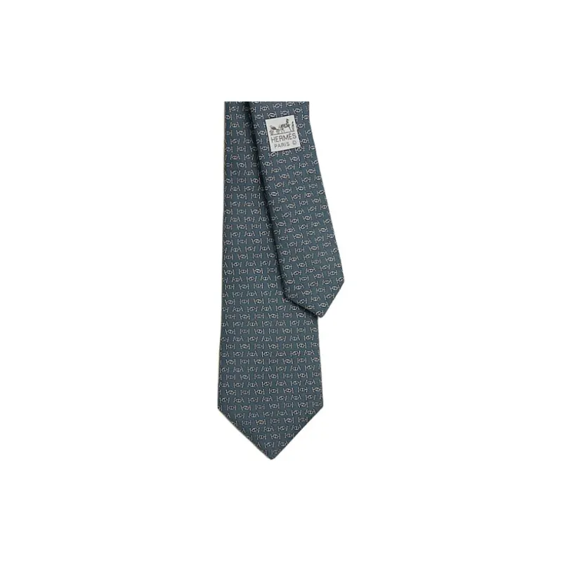 HERMES Silk Mulberry Silk Ties Men's Charcoal Gray/Light Gray-1