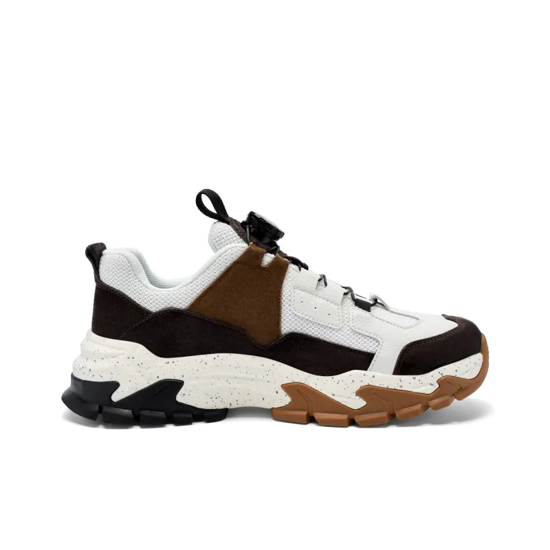 JEEP SPIRIT Anti-Slip Wear-Resistant Breathable Lightweight Height Increasing Low-Top Chunky Sneakers Men's White Brown-1
