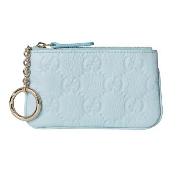 GUCCI GG Emblem Grained Leather Key Pouch Women's Light Blue