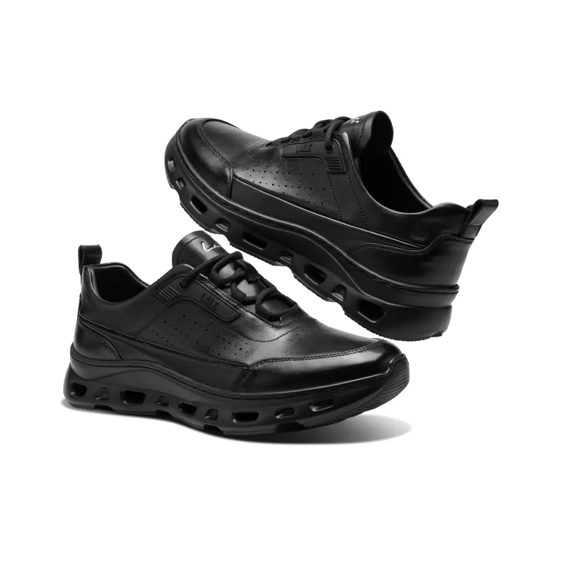LAILE Water Float Cushioning Breathable Coverage Height Increasing Low Top Casual Shoes Men's Black-4