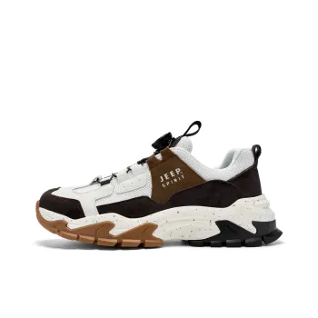 JEEP SPIRIT Anti Slip Wear Resistant Breathable Lightweight Height Increasing Low Top Chunky Sneakers Men's White Brown