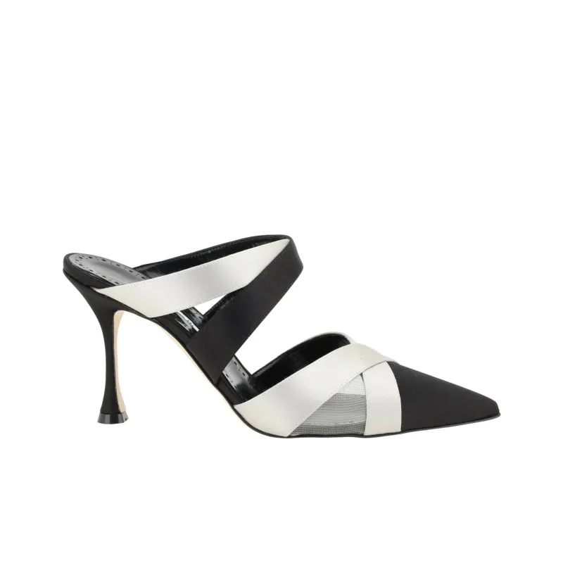 MANOLO BLAHNIK Closed Toe Slippers 9cm Women's Black White-1