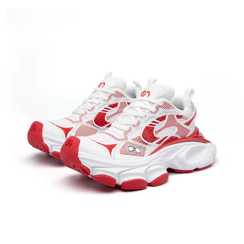 CN Skate Cushioning Anti Slip And Wear Resistant Low Top Chunky Sneakers Unisex White Red-1