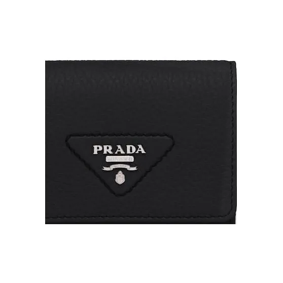 PRADA Leather Wallet Trumpets Women's Black-4