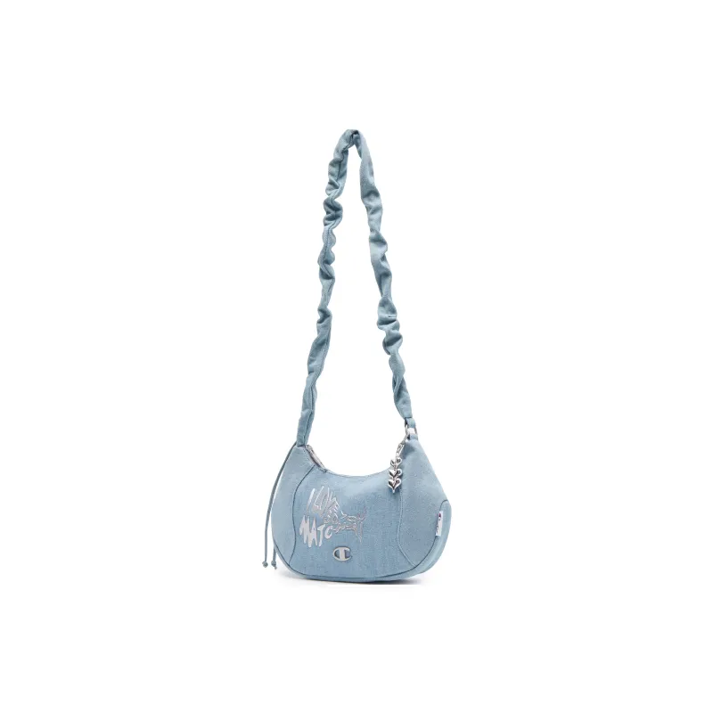 Champion Fabric Shoulder Bag Medium Size Unisex Light Blue Denim/Washed Pink-1
