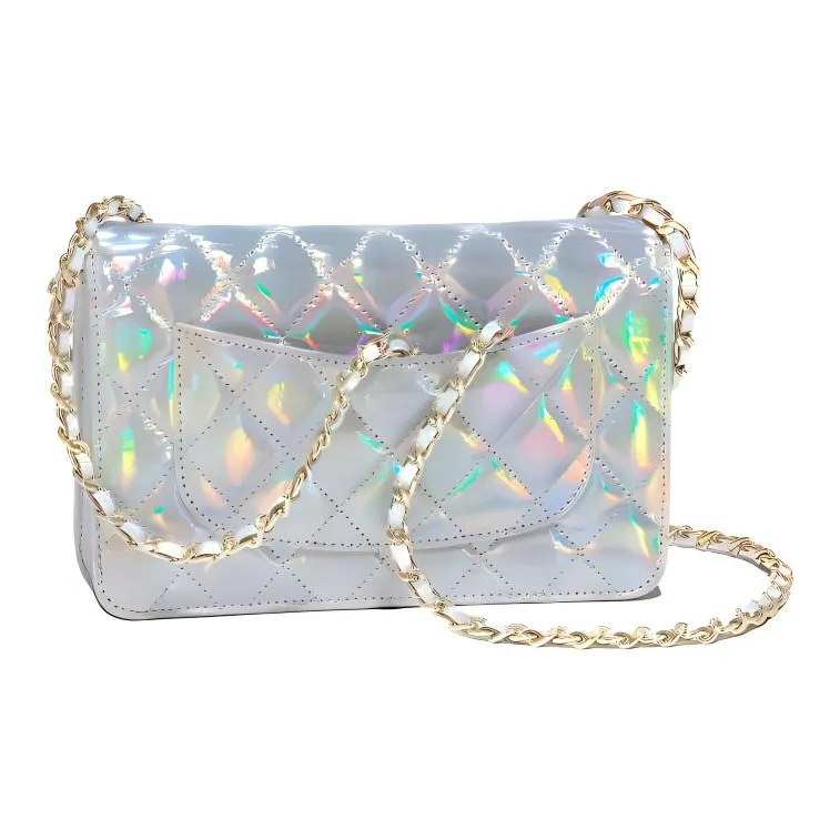 CHANEL WOC Lambskin Shoulder Bag, Crossbody Bag Women's Silver-1