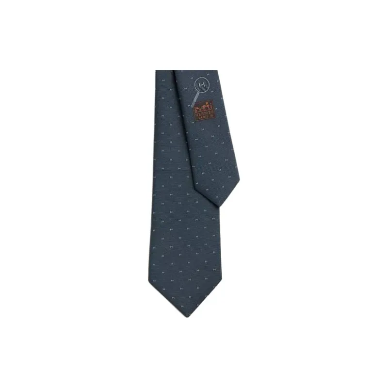HERMES Mulberry Silk Ties Men's Charcoal Gray/Gray-1