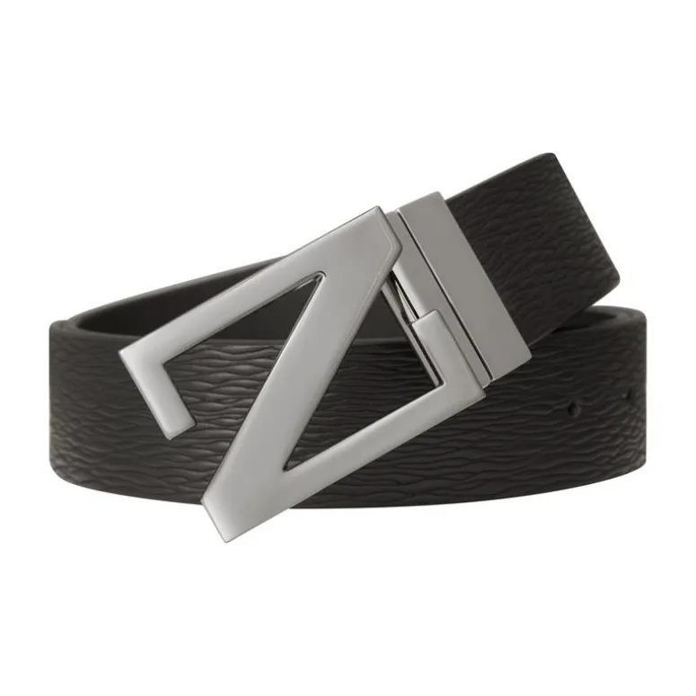 Zegna Cow Leather Belts Unisex Black Width 3.5CM-4