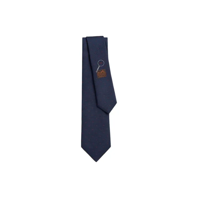 HERMES Silk, Mulberry Silk Ties Men's Marine Blue/Red-0