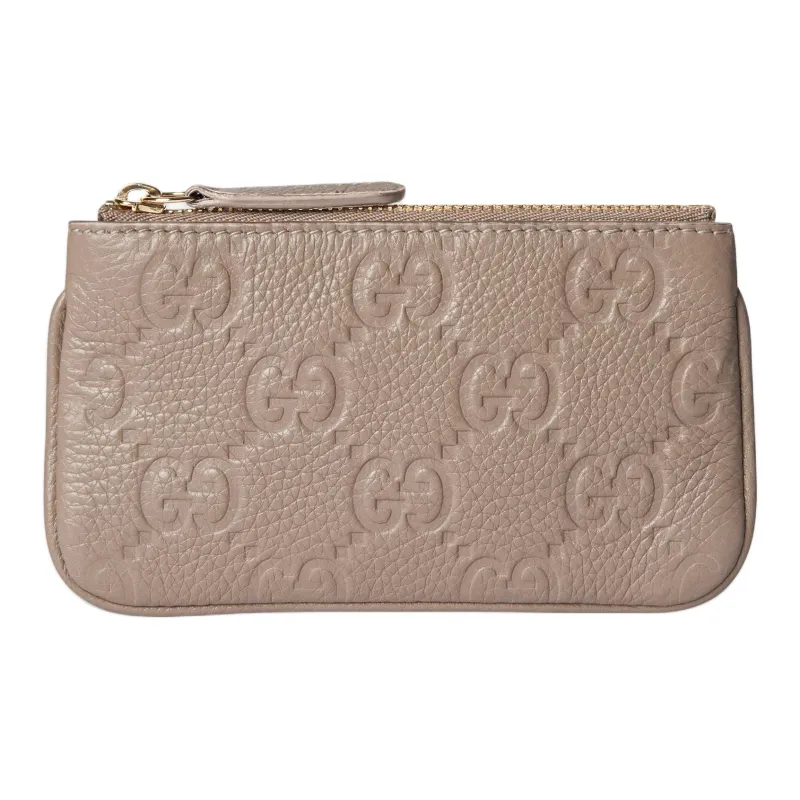 GUCCI GG Emblem Grained Leather Key Pouch Women's Taupe-1
