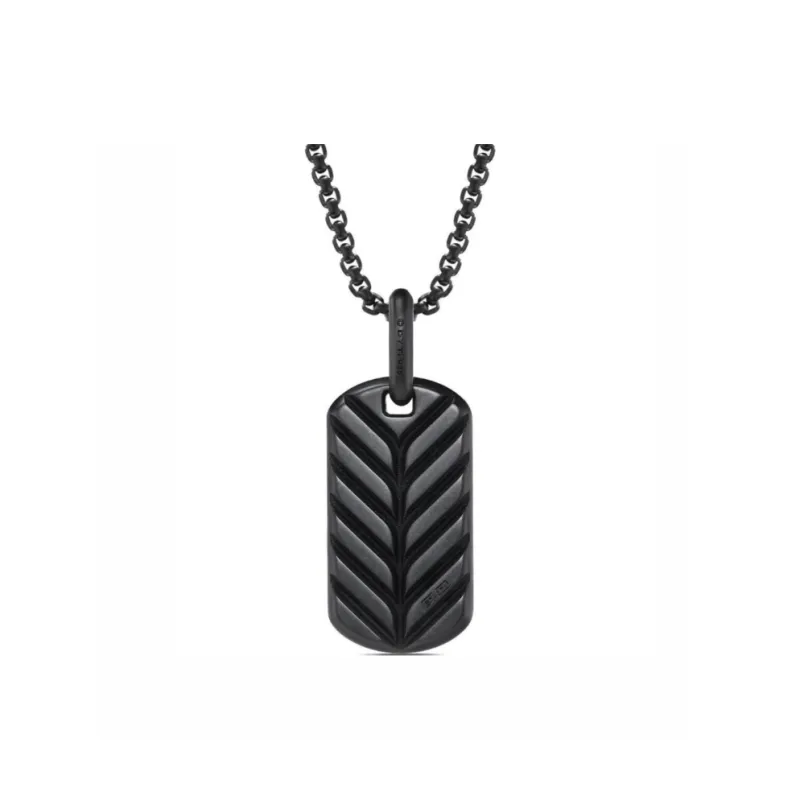David Yurman Sterling Silver Chevron Diamond Tag 27mm-2
