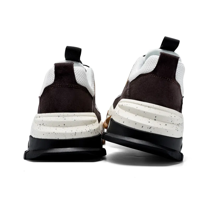 JEEP SPIRIT Anti-Slip Wear-Resistant Breathable Lightweight Height Increasing Low-Top Chunky Sneakers Men's White Brown-4