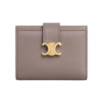 CELINE Victoire Cow Leather Wallet Women's Gray Brown