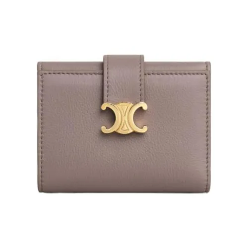 CELINE Victoire Cow Leather Wallet Women's Gray Brown
