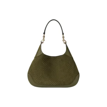 GUCCI Suede Crossbody Bag Shoulder Bag Small Size Women's Dark Green