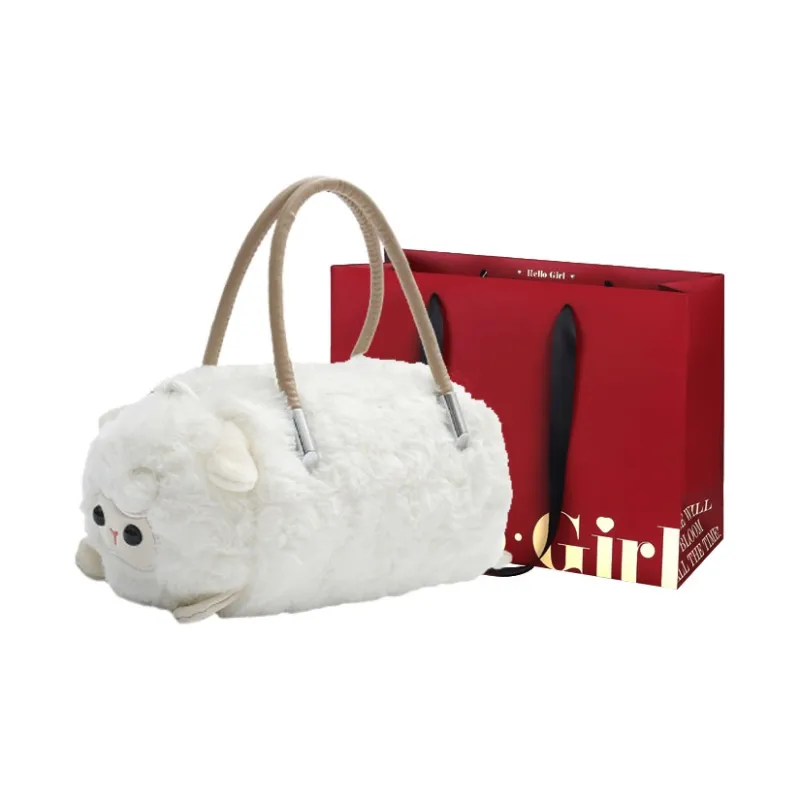 GOX Plush Shoulder Bag, Crossbody Bag, Handbag Regular Women's White/Black/Umber-0