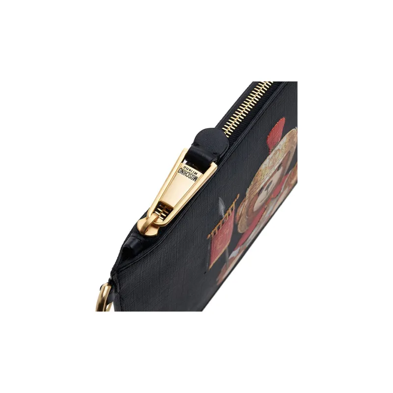 MOSCHINO Cow Leather Coin Purse, Clutch Women's Black-4