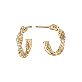 David Yurman 18kt Yellow Gold Petite Infinity Diamond Huggie Hoop Earrings 3mm