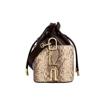BEMIX PETS Cow Leather Bucket Bag Handbag Women's Snake Skin Print